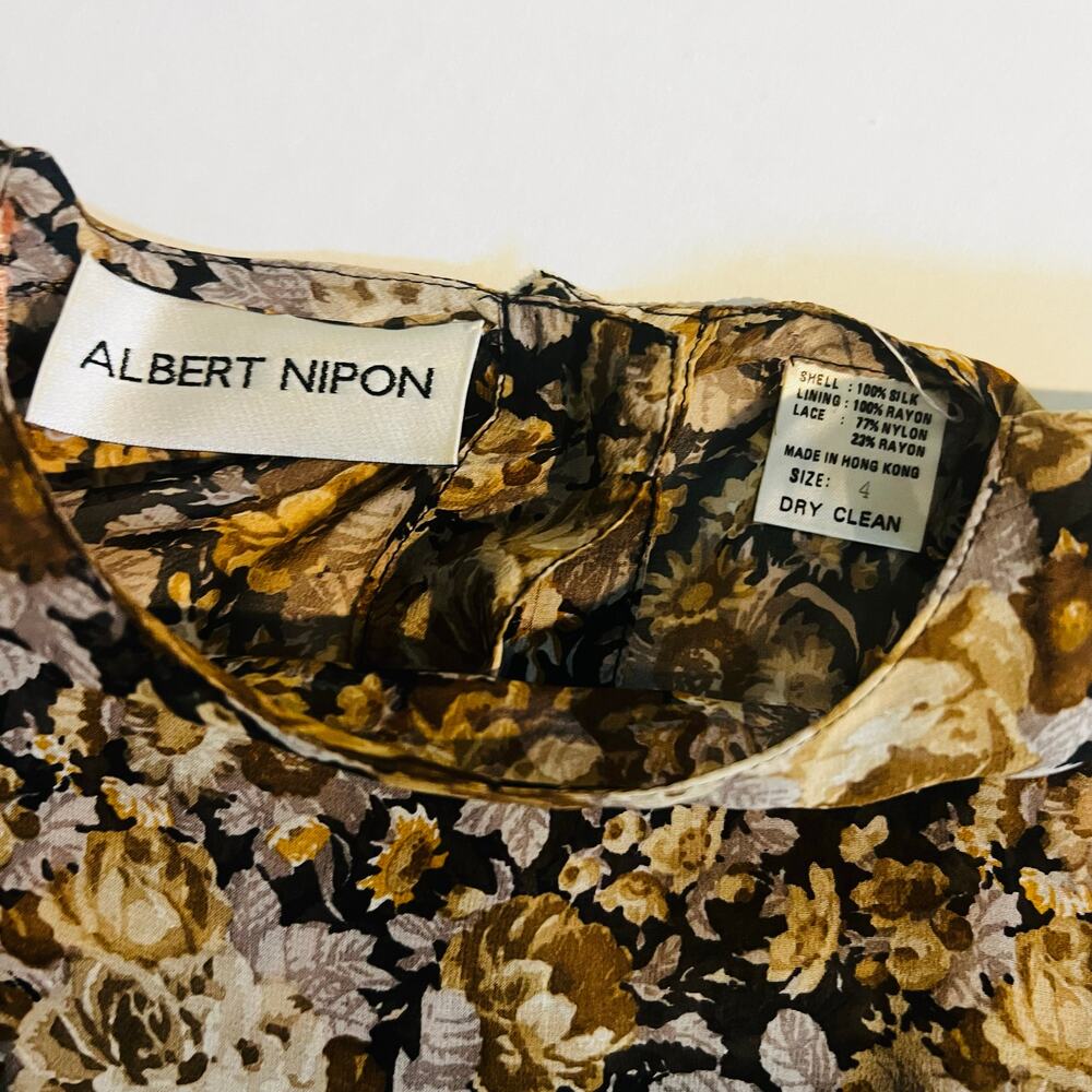 Vintage Albert Nipon Silk Floral Layered Dress Si… - image 3